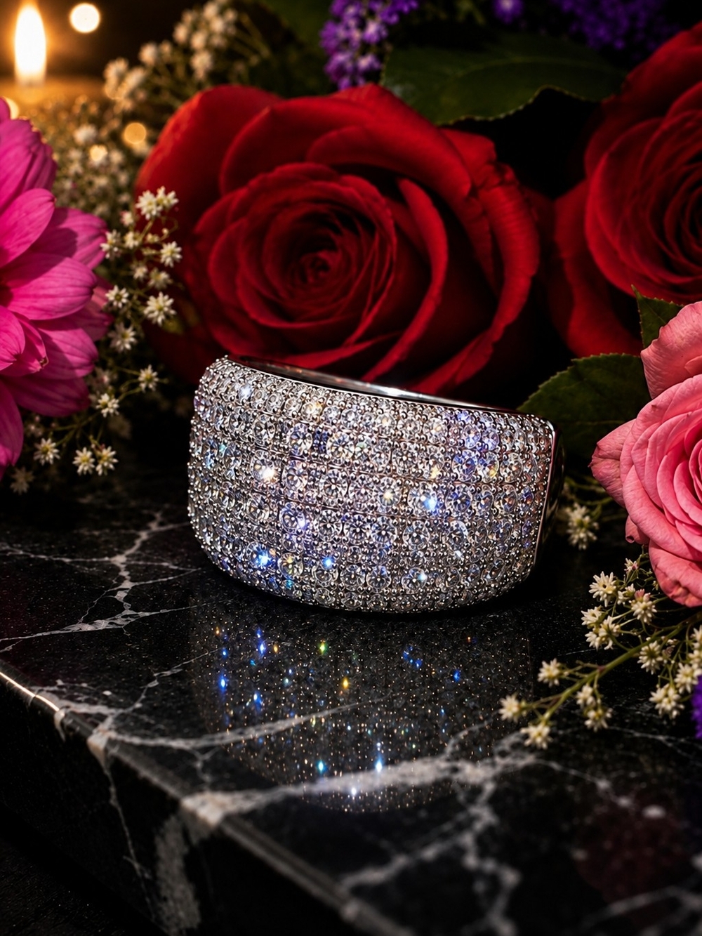 Men’s Size 8 Silver Tone CZ Iced Out Wide Statement Ring